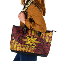 Personalised Tonga Haapai High School Leather Tote Bag Special Kupesi Pattern LT9 Gold - Polynesian Pride