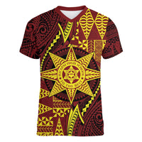Personalised Tonga Haapai High School Women V-Neck T-Shirt Special Kupesi Pattern LT9 Female Gold - Polynesian Pride