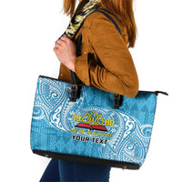 Personalised Tonga Lavengamalie College Leather Tote Bag Since 1980 Special Kupesi Pattern LT9 Blue - Polynesian Pride