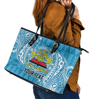 Personalised Tonga Lavengamalie College Leather Tote Bag Since 1980 Special Kupesi Pattern LT9 - Polynesian Pride