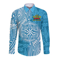Personalised Tonga Lavengamalie College Long Sleeve Button Shirt Since 1980 Special Kupesi Pattern LT9 Unisex Blue - Polynesian Pride