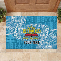 Personalised Tonga Lavengamalie College Rubber Doormat Since 1980 Special Kupesi Pattern LT9 Blue - Polynesian Pride