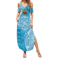 Personalised Tonga Lavengamalie College Summer Maxi Dress Since 1980 Special Kupesi Pattern LT9 Women Blue - Polynesian Pride
