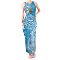 Personalised Tonga Lavengamalie College Tank Maxi Dress Since 1980 Special Kupesi Pattern LT9 Women Blue - Polynesian Pride