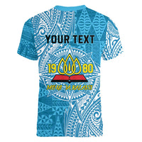 Personalised Tonga Lavengamalie College Women V-Neck T-Shirt Since 1980 Special Kupesi Pattern LT9 - Polynesian Pride