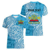 Personalised Tonga Lavengamalie College Women V-Neck T-Shirt Since 1980 Special Kupesi Pattern LT9 - Polynesian Pride
