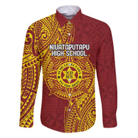 Personalised Tonga Niuatoputapu High School Family Matching Puletasi and Hawaiian Shirt Special Kupesi Pattern LT9 Dad's Shirt - Long Sleeve Gold - Polynesian Pride