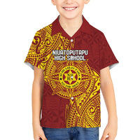 Personalised Tonga Niuatoputapu High School Family Matching Tank Maxi Dress and Hawaiian Shirt Special Kupesi Pattern LT9 Son's Shirt Gold - Polynesian Pride