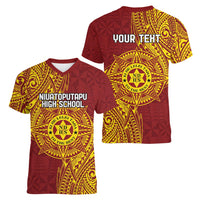 Personalised Tonga Niuatoputapu High School Women V-Neck T-Shirt Special Kupesi Pattern LT9 - Polynesian Pride