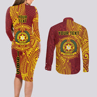 Personalised Tonga Vava'u High School Couples Matching Long Sleeve Bodycon Dress and Long Sleeve Button Shirt Since 1985 Special Kupesi Pattern LT9 - Polynesian Pride