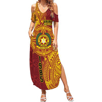 Personalised Tonga Vava'u High School Family Matching Summer Maxi Dress and Hawaiian Shirt Since 1985 Special Kupesi Pattern LT9 Mom's Dress Red - Polynesian Pride