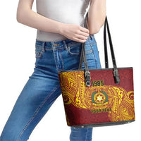 Personalised Tonga Vava'u High School Leather Tote Bag Since 1985 Special Kupesi Pattern LT9 - Polynesian Pride