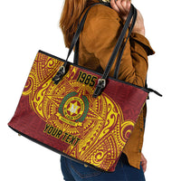 Personalised Tonga Vava'u High School Leather Tote Bag Since 1985 Special Kupesi Pattern LT9 - Polynesian Pride