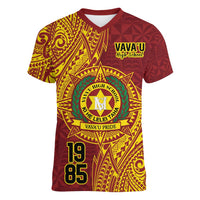 Personalised Tonga Vava'u High School Women V-Neck T-Shirt Since 1985 Special Kupesi Pattern LT9 Female Red - Polynesian Pride