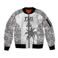 Custom Fiji Rugby Sleeve Zip Bomber Jacket History Champions World Cup 7s - White