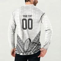 Custom Rugby Fiji National Heritage Button Sweatshirt White Traditional Masi Inspired