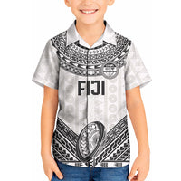 Custom Rugby Fiji National Heritage Kid Hawaiian Shirt White Traditional Masi Inspired LT9 Kid White - Polynesian Pride