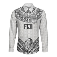 Custom Rugby Fiji National Heritage Long Sleeve Button Shirt White Traditional Masi Inspired LT9 Unisex White - Polynesian Pride
