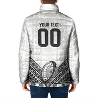 Custom Rugby Fiji National Heritage Padded Jacket White Traditional Masi Inspired