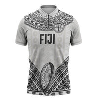 Custom Rugby Fiji National Heritage Zipper Polo Shirt White Traditional Masi Inspired LT9 White - Polynesian Pride