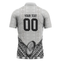 Custom Rugby Fiji National Heritage Zipper Polo Shirt White Traditional Masi Inspired LT9 - Polynesian Pride