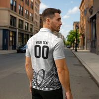 Custom Rugby Fiji National Heritage Zipper Polo Shirt White Traditional Masi Inspired LT9 - Polynesian Pride