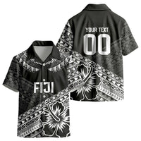 Custom Rugby Fiji Kid Hawaiian Shirt Black Traditional Masi Inspired