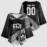 Custom Rugby Fiji Kimono Sleeve Blouse Black Traditional Masi Inspired