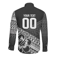 Custom Rugby Fiji Long Sleeve Button Shirt Black Traditional Masi Inspired LT9 - Polynesian Pride