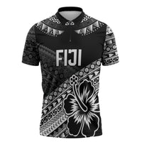 Custom Rugby Fiji Zipper Polo Shirt Black Traditional Masi Inspired LT9 Black - Polynesian Pride