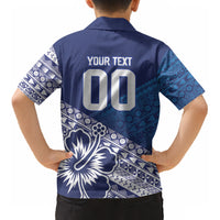 Custom Rugby Fiji Kid Hawaiian Shirt Blue Traditional Masi Inspired LT9 - Polynesian Pride
