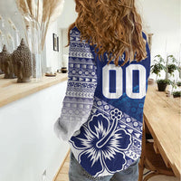 Custom Rugby Fiji Women Casual Shirt Blue Traditional Masi Inspired