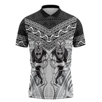 Custom Rugby New Zealand Black Fern Zipper Polo Shirt Niho Taniwha Inspired LT9 White - Polynesian Pride