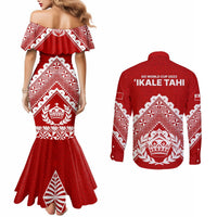 Tonga Rugby Couples Matching Mermaid Dress and Long Sleeve Button Shirts Proud Tongan Ngatu Kupesi World Cup 2023 No1 LT9 - Polynesian Pride