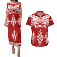 Custom Tonga Rugby Couples Matching Puletasi Dress and Hawaiian Shirt Proud Tongan Ngatu Kupesi World Cup 2023 No1 LT9 White - Polynesian Pride
