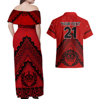 Custom Tonga Rugby Couples Matching Off Shoulder Maxi Dress and Hawaiian Shirt Proud Tongan Ngatu Kupesi World Cup 2023 No2 LT9 - Polynesian Pride