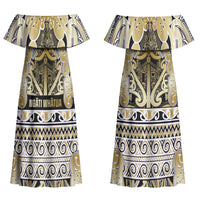 Aotearoa Iwi Ngati Whatua Couples Matching Off Shoulder Maxi Dress and Long Sleeve Button Shirt Maori Wharenui House Tribal Pattern LT9 - Polynesian Pride