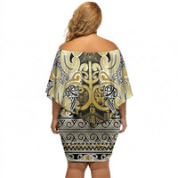 Aotearoa Iwi Ngati Whatua Off Shoulder Short Dress Maori Wharenui House Tribal Pattern LT9 - Polynesian Pride