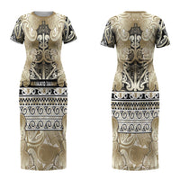 Aotearoa Iwi Waikato Tainui Couples Matching Short Sleeve Bodycon Dress and Hawaiian Shirt Maori Wharenui House Tribal Pattern LT9 - Polynesian Pride