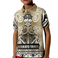 Aotearoa Iwi Waikato Tainui Kid Polo Shirt Maori Wharenui House Tribal Pattern LT9 Kid Light Gold - Polynesian Pride