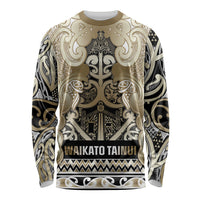 Aotearoa Iwi Waikato Tainui Long Sleeve Shirt Maori Wharenui House Tribal Pattern LT9 Unisex Light Gold - Polynesian Pride