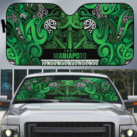 Aotearoa Iwi Ngati Maniapoto Auto Sun Shade Maori Wharenui House Tribal Pattern LT9 Dark green - Polynesian Pride