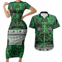 Aotearoa Iwi Ngati Maniapoto Couples Matching Short Sleeve Bodycon Dress and Hawaiian Shirt Maori Wharenui House Tribal Pattern LT9 Dark green - Polynesian Pride