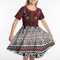 Aotearoa Iwi Te Arawa Kid Short Sleeve Dress Maori Wharenui House Tribal Pattern LT9 - Polynesian Pride