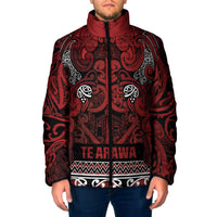 Aotearoa Iwi Te Arawa Padded Jacket Maori Wharenui House Tribal Pattern LT9 Men Dark Red - Polynesian Pride