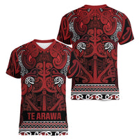 Aotearoa Iwi Te Arawa Women V-Neck T-Shirt Maori Wharenui House Tribal Pattern LT9 - Polynesian Pride