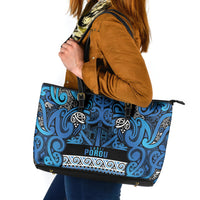 Aotearoa Iwi Ngati Porou Leather Tote Bag Maori Wharenui House Tribal Pattern LT9 Blue - Polynesian Pride
