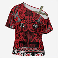 Aotearoa Iwi Ngati Kahungunu Cross Shoulder Shirt Maori Wharenui House Tribal Pattern LT9 Female Dark red - Polynesian Pride