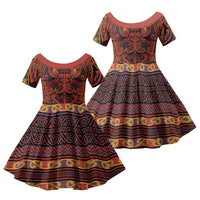 Aotearoa Iwi Rongowhakaata Family Matching Short Sleeve Bodycon Dress and Hawaiian Shirt Maori Wharenui House Tribal Pattern LT9 Daughter's Dress Brick Red - Polynesian Pride