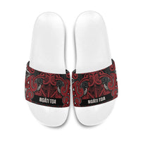 Aotearoa Iwi Ngati Toa Slide Sandals Maori Wharenui House Tribal Pattern LT9 Dark Red - Polynesian Pride